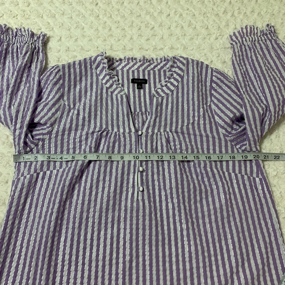 Talbots Charming Stripe Seersucker Popover Top in Deep Lavender Metallic Sz L - Picture 11 of 13